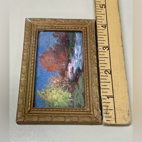 Antique Miniature Gold Painted Wooden Framed Original Nature Scene Oil Painting - Picture 10 of 16